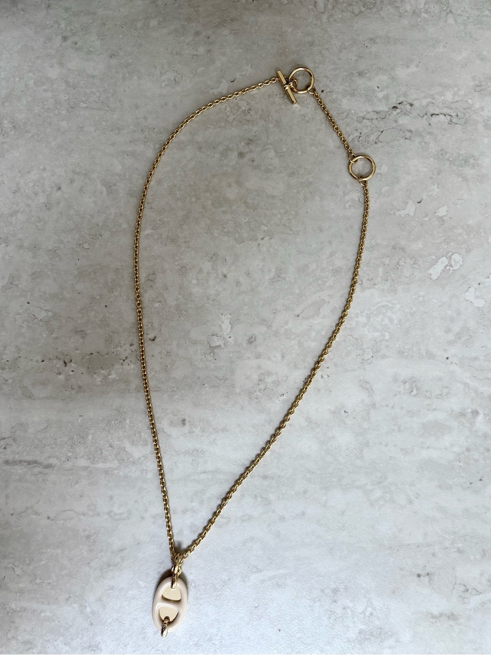 Hermes Mini Maillon Pendant Enamel Yellow Gold Plated Necklace - Picture 3 of 7